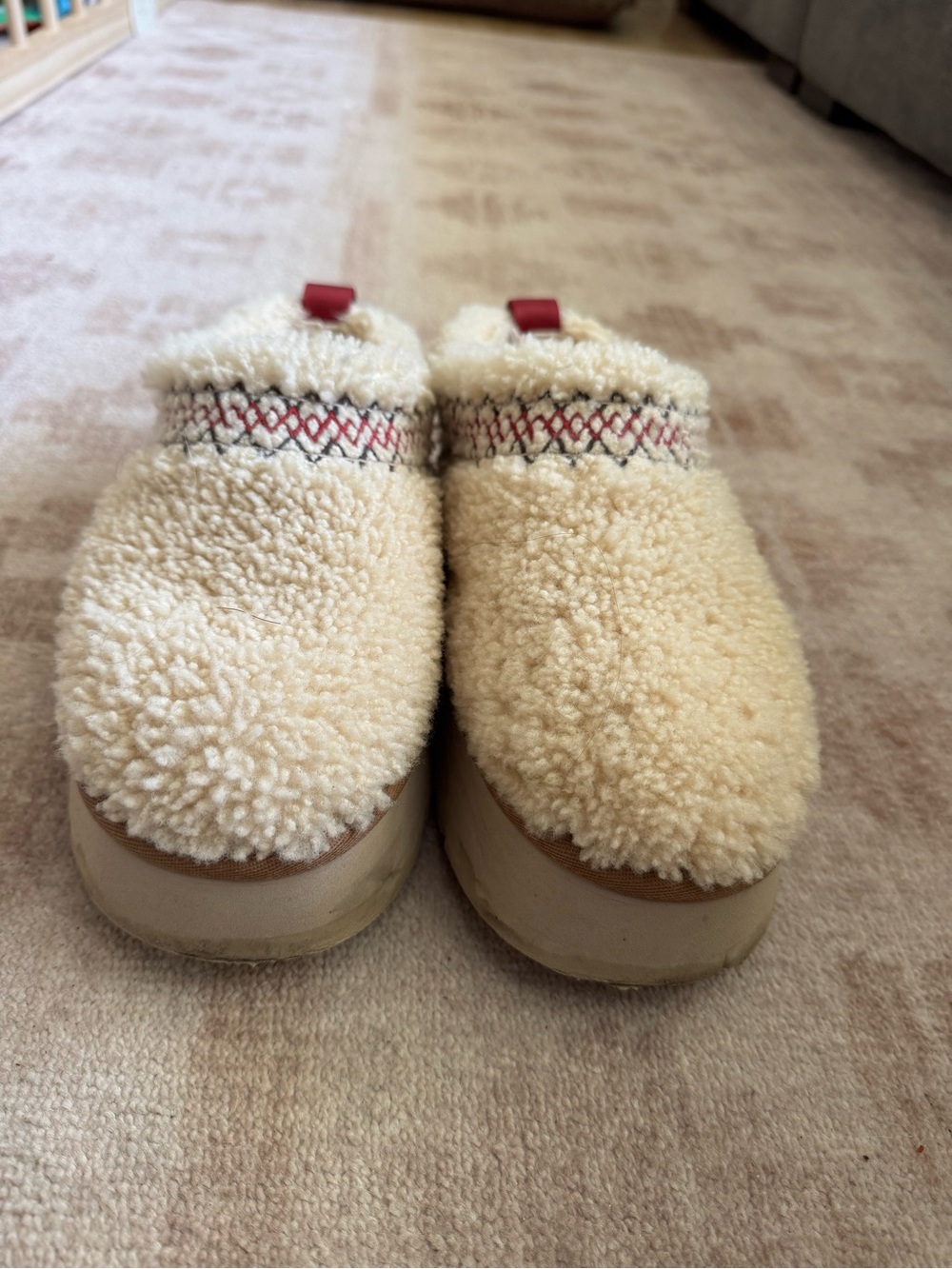UGG Cream Sherpa Slip-On Clog with Red Stitch Accent